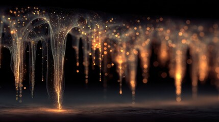 Beautiful golden lights cascading from above, creating a magical atmosphere during a serene evening hour