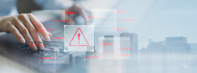 Cybersecurity Threat Alert with Digital Warning Interface.