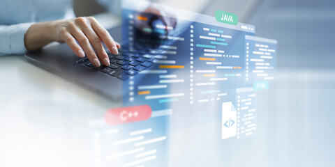 Software Development and Programming Languages Displayed on a Virtual Coding Interface.