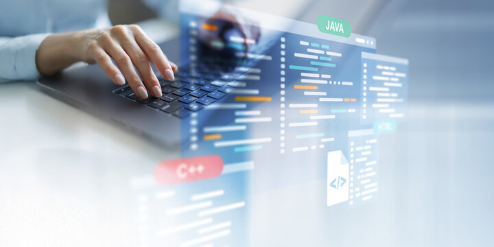 Software Development and Programming Languages Displayed on a Virtual Coding Interface.