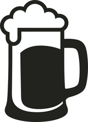 Black and white icon of a beer mug with frothy head beverage drink