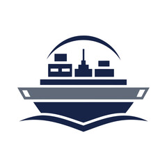 Obraz premium Modern cargo ship silhouette with abstract wave design