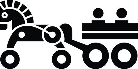 Black silhouette icon of a horse-drawn carriage with two passengers wagon cart