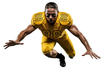 American Football Player in Yellow Uniform Ready to Block or Run