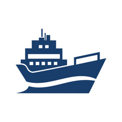 Fototapeta premium Stylized blue cargo ship silhouette on white background