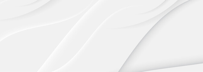 3D white geometric abstract background overlap layer on bright space with waves decoration. Minimalist modern graphic design element cutout style concept for banner, flyer, card, or brochure cover
