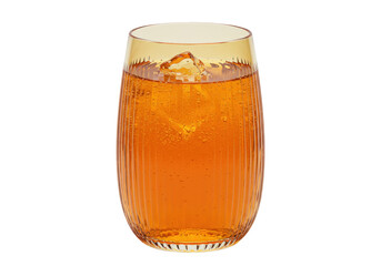 Orange cocktail in a ribbed glass with ice isolated on a clean backdrop, refreshing drink for summer parties