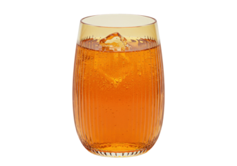 Orange cocktail in a ribbed glass with ice isolated on a clean backdrop, refreshing drink for summer parties