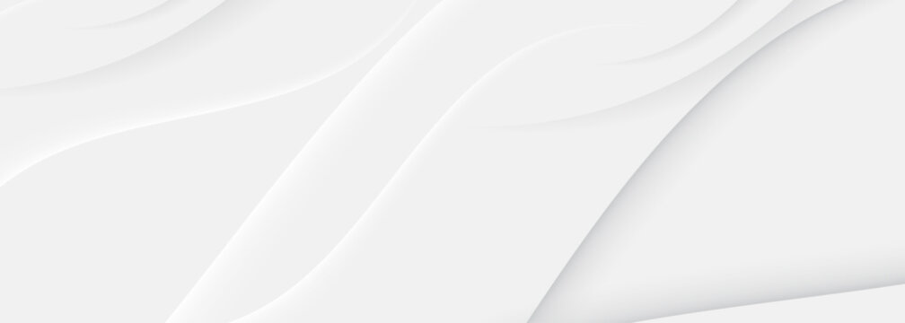 3D white geometric abstract background overlap layer on bright space with waves decoration. Minimalist modern graphic design element cutout style concept for banner, flyer, card, or brochure cover