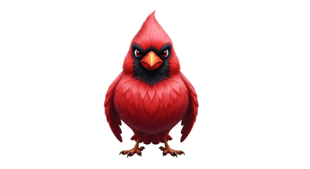 Vibrant red cardinal bird stands tall with intense gaze and focus.