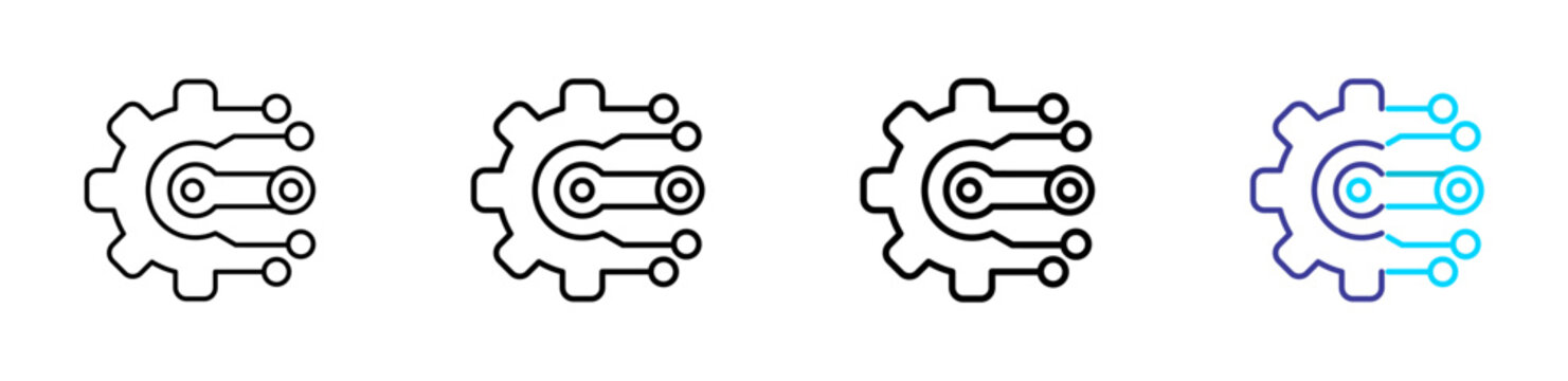 Minimalist AI automation icon with line variations, two-tone style, representing machine efficiency, workflow optimization, and smart process control. Perfect for tech, AI, and automation design 
