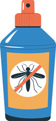 Blue spray bottle with orange cap and label warning against mosquitoes repellent insect
