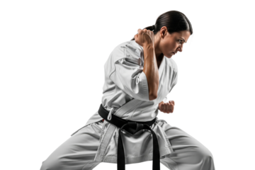 Female Martial Arts Athlete in Defensive Stance Ready to Strike