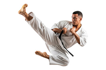 Male Martial Arts Athlete Performing a High Flying Kick