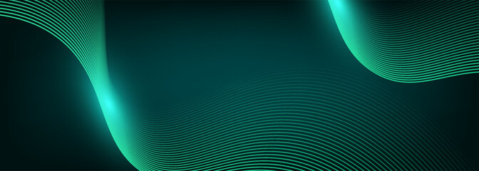 3D green techno abstract background overlap layer on dark space with glowing waves shape effect decoration. Modern graphic design element lines style concept for banner, flyer, card, or brochure cover