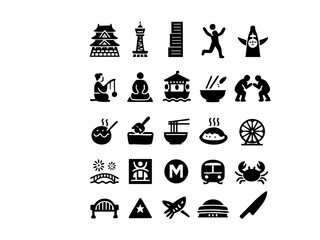Fototapeta premium Osaka and Kansai culture icon set illustration