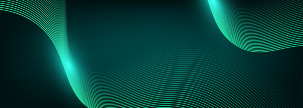 3D green techno abstract background overlap layer on dark space with glowing waves shape effect decoration. Modern graphic design element lines style concept for banner, flyer, card, or brochure cover
