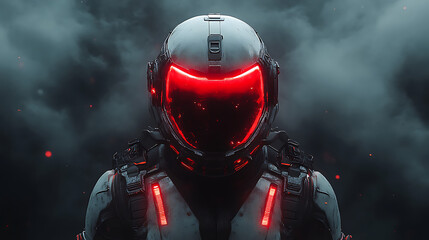 Concept suit for post-apocalyptic survival floating calmly with balanced symmetry under studio light 
