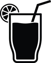 Glass Of Drink With Lemon Slice And Straw Icon On White Background beverage cocktail