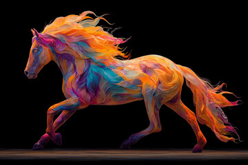 Image of a red fire horse. A fire horse on a black background.