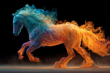 Image of a red fire horse. A fire horse on a black background.