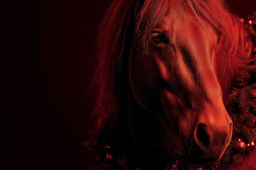 Image of a red fire horse. A fire horse on a black background.