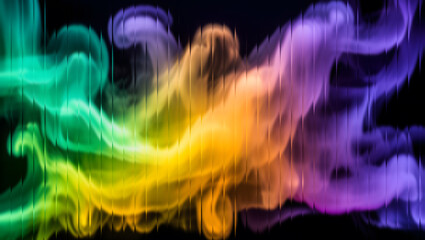 Obraz premium Abstract Rainbow Smoke Behind Vertical Lines on a Black Background