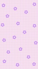 Simple and cute background with checkered pattern and retro flowers