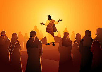 Biblical silhouette illustration series, Jesus Preaching to the Crowd or Sermon on the Mount.