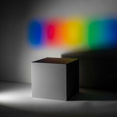 Illuminated cube with spectral light dispersion creates a vibrant visual display