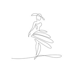 Continuous one line drawing Young woman in modern dress Fashion logo illustration