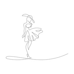 Continuous one line drawing Young woman in modern dress Fashion logo vector