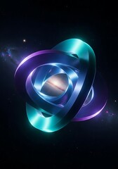 Iridescent interlocked curves amidst a cosmic dreamscape with celestial glow