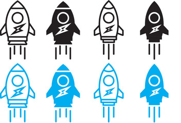 Startup icon graphic set. trendy stroke line.   icon concept. graphic design. rocket icon on white background. Editable stroke