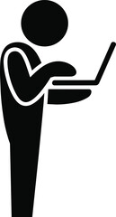 Person Holding and Using a Laptop Computer Icon Black Silhouette Keywords: person, holding