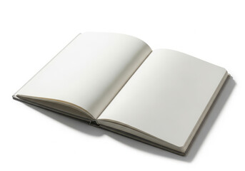 Open blank notebook with clean white pages casting a soft shadow