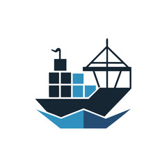 Fototapeta premium Modern cargo ship illustration on blue waves