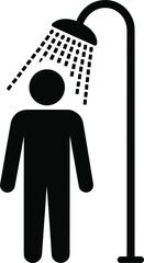 Person standing under a shower icon with water falling showering bathing