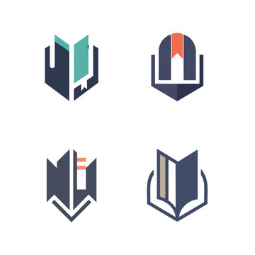 Modern geometric book logos in hexagonal shields