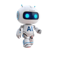 Cute AI Robot on White Transparent Background