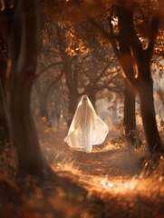 Terrifying Ghost in Forest - Horror Halloween Stock Concept