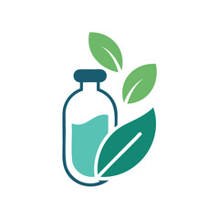 Natural ingredient bottle with green leaves icon
