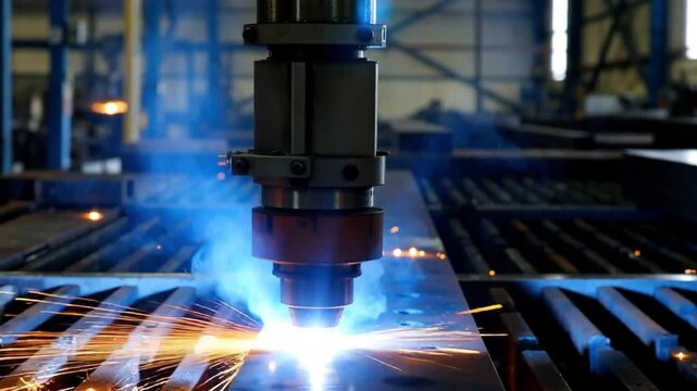Close-up of a laser welding machine in action, captured in ultra slow motion at 1000 fps, revealing precise sparks and detail