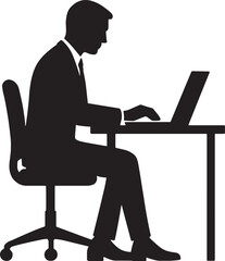 Office Worker Silhouette at Desk with Laptop