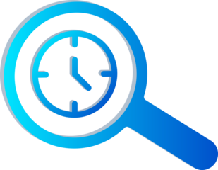 3D Blue Gradient Search Icon with Clock Symbol Isolated on Transparent Background