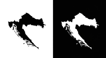 Clean Croatia map icons in solid black and white inverse design