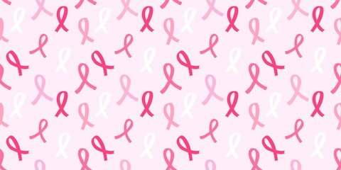 Pink ribbon seamless pattern on light background symbolizing breast cancer awareness, hope, and support. Inspiring design for campaigns, charity, and advocacy.