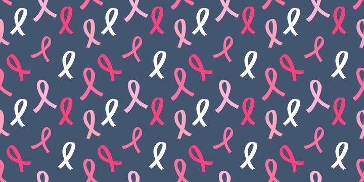 Pink ribbon seamless pattern on dark background symbolizing breast cancer awareness, hope, and support. Inspiring design for campaigns, charity, and advocacy.