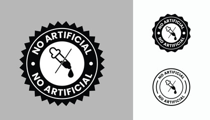 No artificial Flavors, color, preservatives, sweeteners icons set, label, logo, badge, sticker, emblem, stamp, symbol, circle, black, flat vector, isolated illustration.