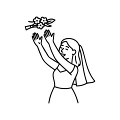 line icon girl throwing a wedding bouquet vector on a white background
Vector line icon on a white background